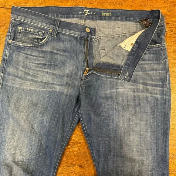 7 For All Mankind Brett Blue Casual Made In USA Denim Jeans Trousers Men's 38x35